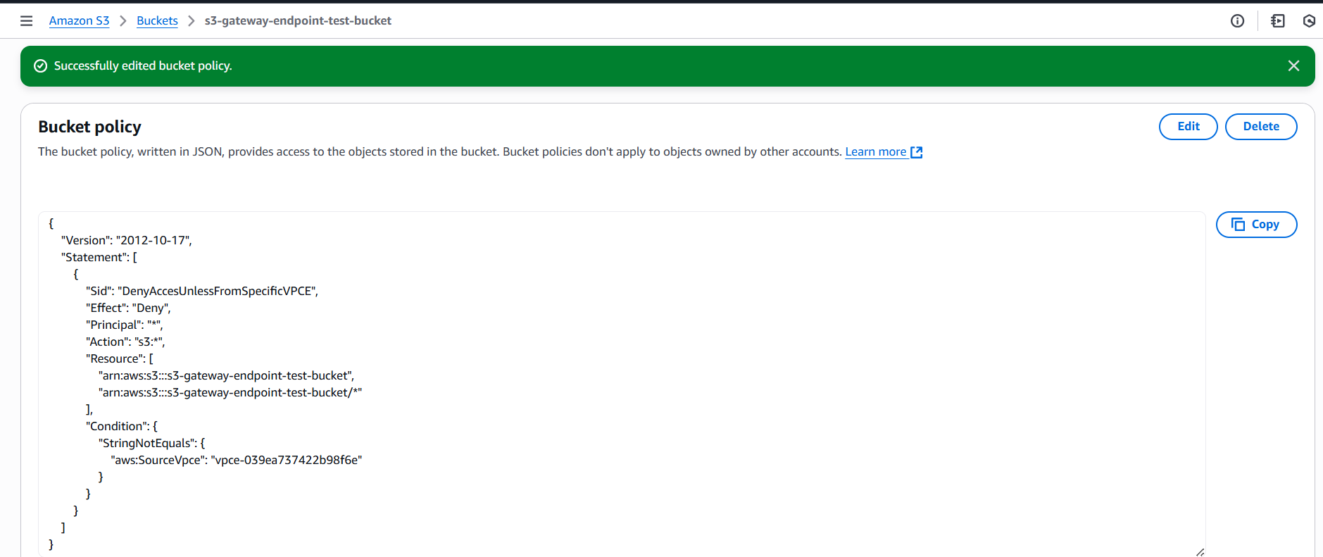 Bucket Policy restricted to VPC endpoint