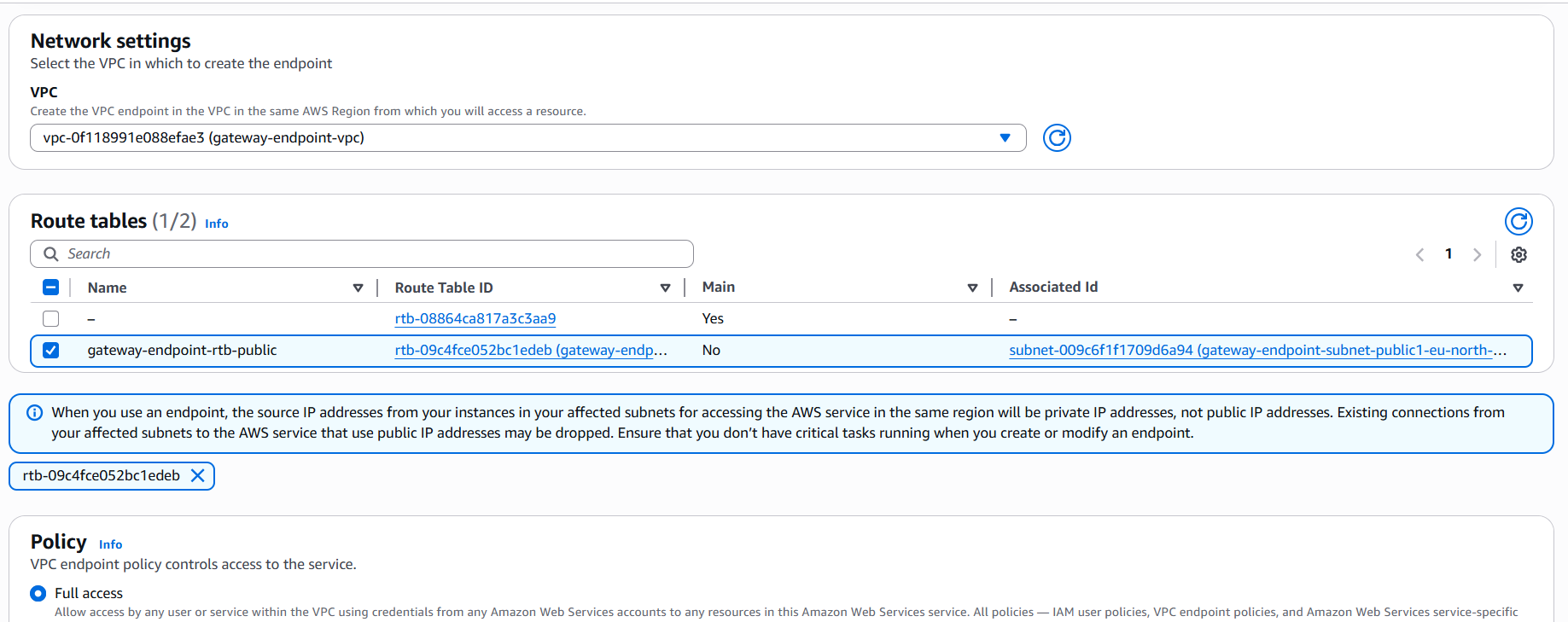 Create S3 Gateway Endpoint