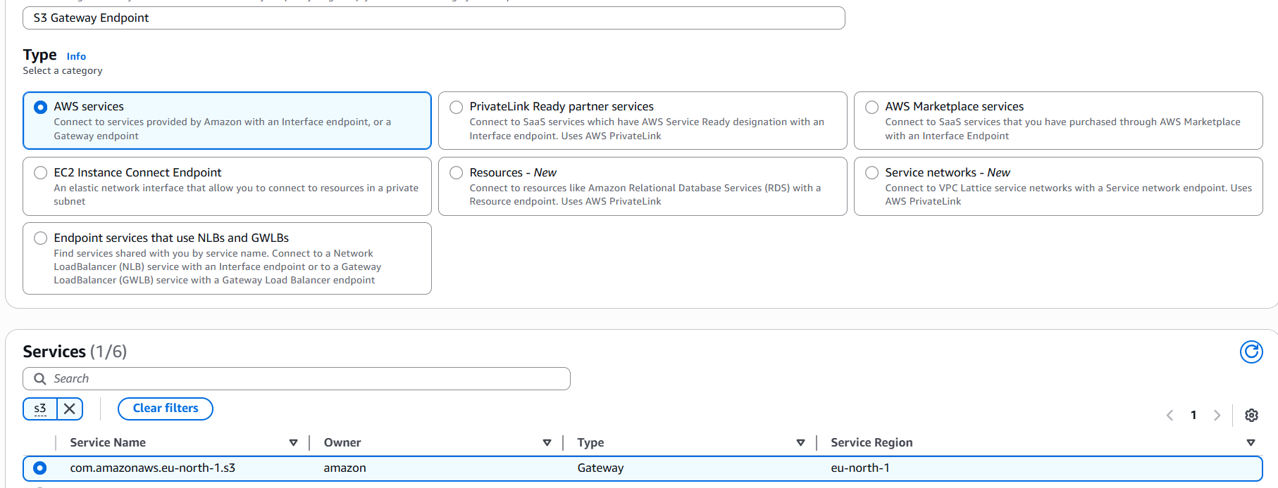 Create S3 Gateway Endpoint