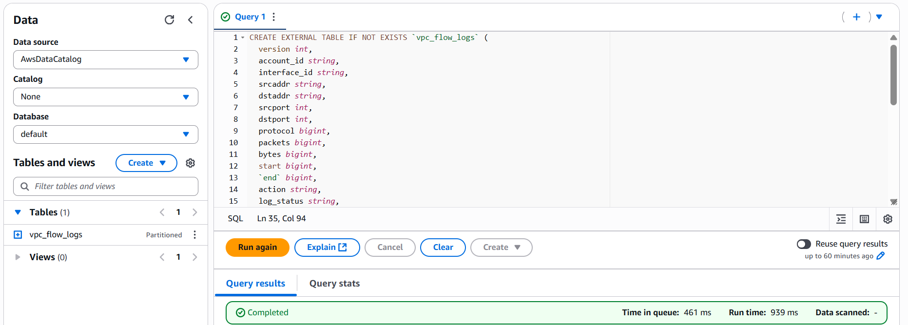 Amazon Athena Create table Query